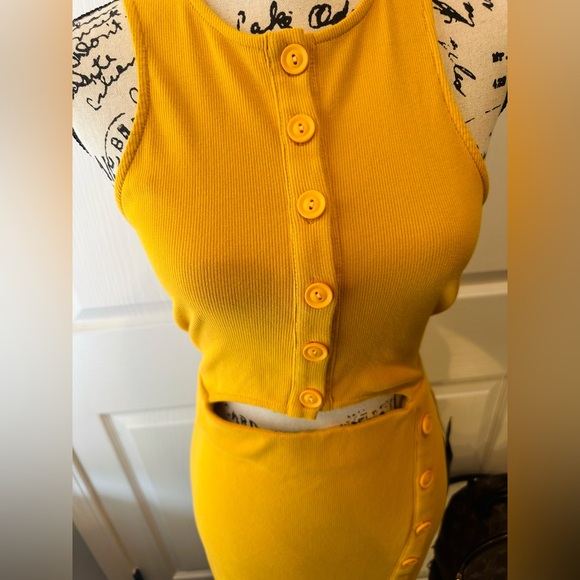 Lulus Mustard Yellow Button-Front Cutout Midi Dress - Picture 8 of 11